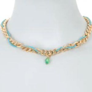 Gold-Toned Woven Chain and Glass Beaded Necklace NWT